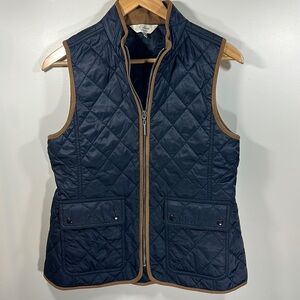 Clover Bobby Jones Navy Blue Quilted Suede Lined Trim Vest Woman's Size Medium